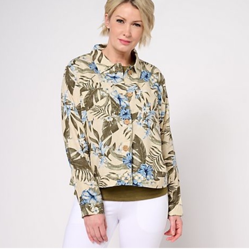 Denim&Co. Naturals Linen Blend Button Down Jacket/Blazer Size 1X